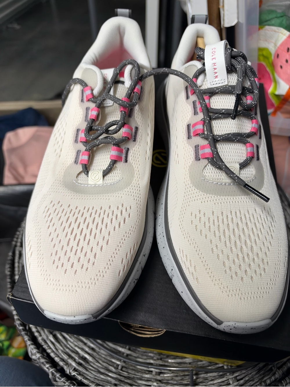 Cole Haan Cream Knit Athletic Sneakers with Pink and Gray Accents